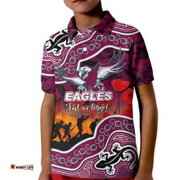 Custom Personalised Anzac Day NRL - Sea Eagles Kid Polo Shirt Aboriginal Lizard Patterns
