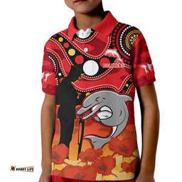 Custom Text And Number Dolphins Rugby ANZACPolo Shirt KID Lest We Forget