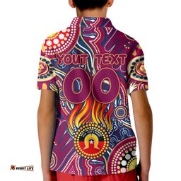 Personalised NAIDOC Week 2024 Brisbane Lions Kid Polo Shirt Australian Aboriginal Hand Painting