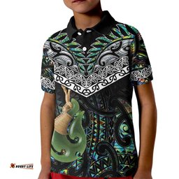 Personalised Maori Manaia Kid Polo Shirt New Zealand Tribal Hei Matau Papua Shell