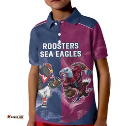 Roosters-Sea Eagles Rugby Custom Kid Polo Shirt Half Grunge Style