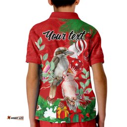 Personalised Kookaburra Lover Kid Polo Shirt Australia Merry Christmas Aboriginal Red Style