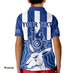 Custom Text And Number Melbourne Football Polo Shirt KID North Kangaroos 1869 Aboriginal Art