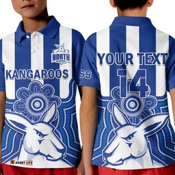 Custom Text And Number Melbourne Football Polo Shirt KID North Kangaroos 1869 Aboriginal Art