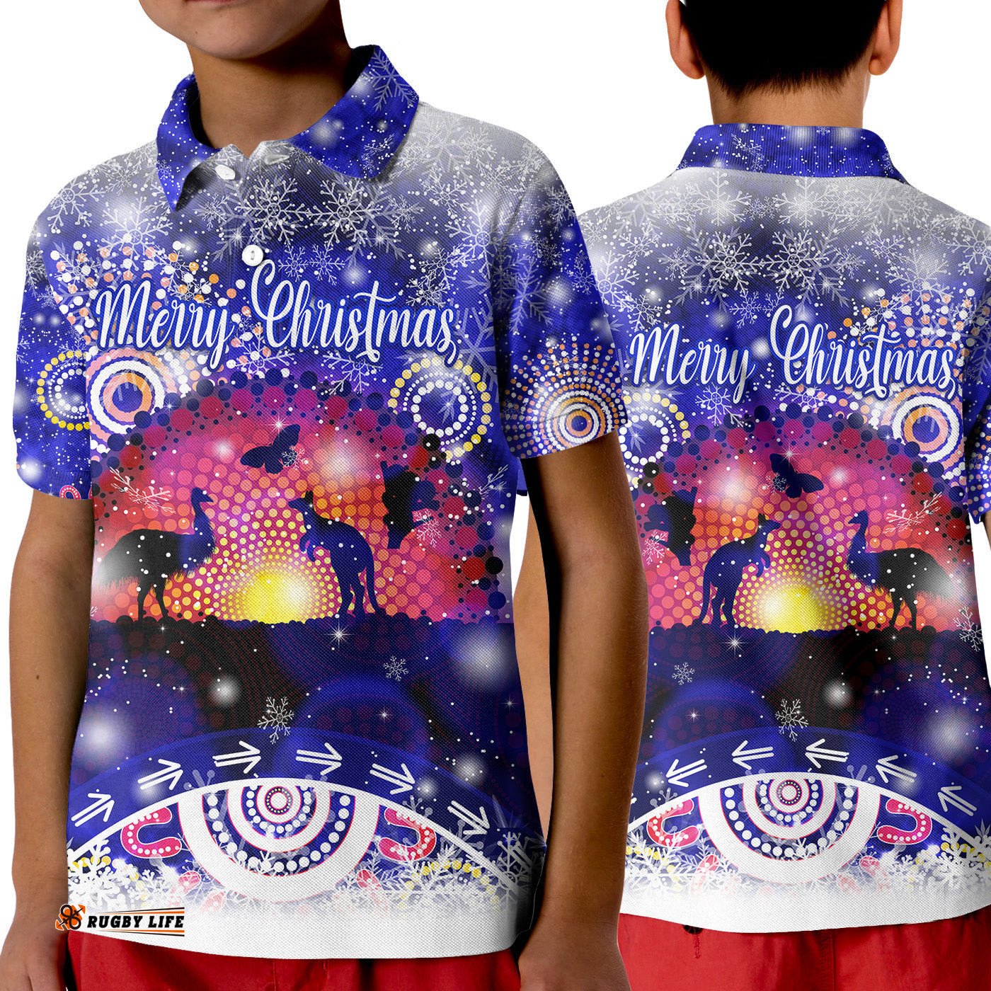 Australian Indigenous Flag Christmas Polo Shirt KID Original Style - Blue