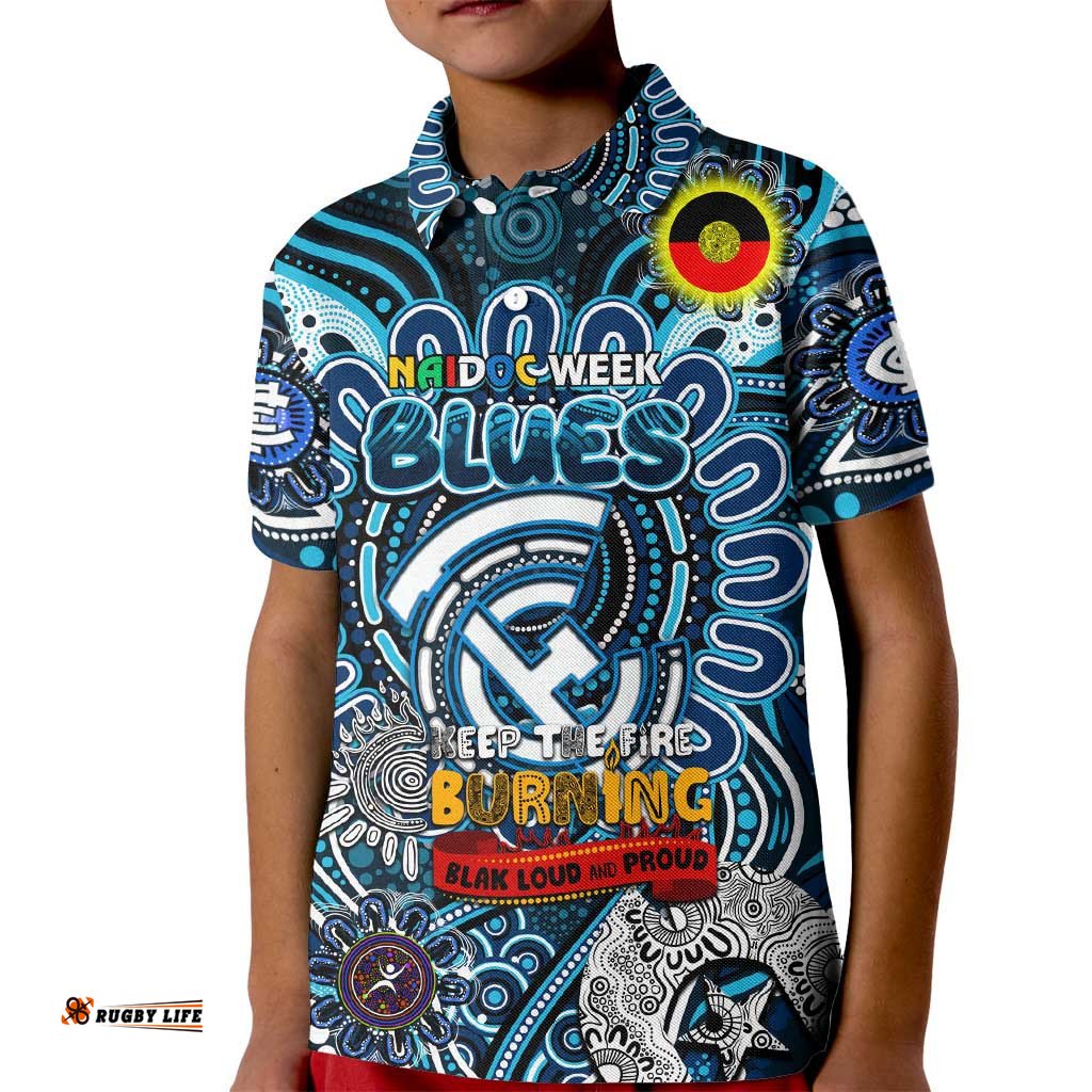 Custom Carlton Blues NAIDOC Week 2024 Kid Polo Shirt Mascot Football