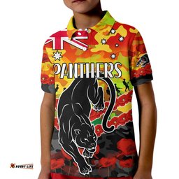 Custom Text And Number Panthers Rugby ANZAC Kid Polo Shirt Lest We Forget