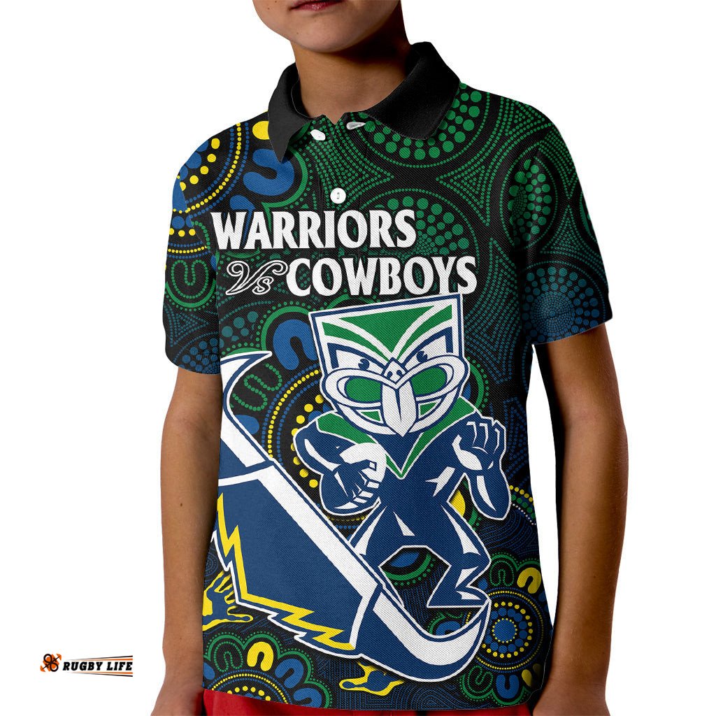 NRL Combine Warriors and Cowboys Kid Polo Shirt Aboriginal