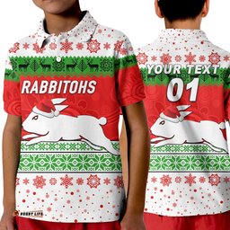 Custom Personalised South Sydney Rabbitohs Polo Shirt KID Christmas Simple Style - White