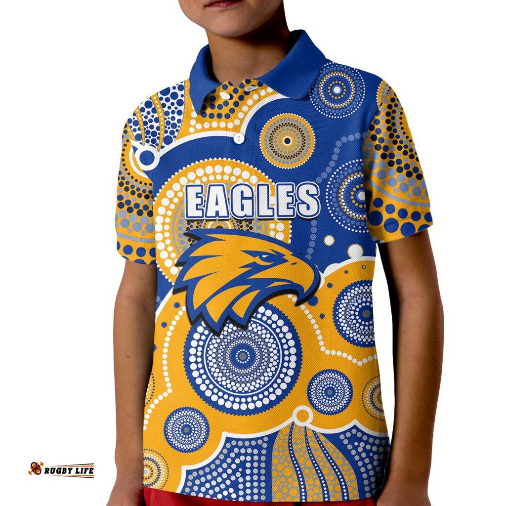 Custom Personalised And Number Eagles AFL Kid Polo Shirt Aboriginal Patterns