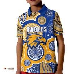 Custom Personalised And Number Eagles AFL Kid Polo Shirt Aboriginal Patterns