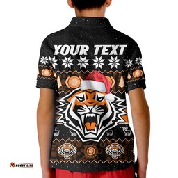 Custom Personalised Wests Tigers Christmas Polo Shirt KID Aboriginal Art Merry Xmas