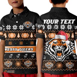Custom Personalised Wests Tigers Christmas Polo Shirt KID Aboriginal Art Merry Xmas