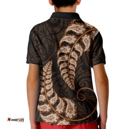 Brown New Zealand Paisley Silver Fern Kid Polo Shirt Aotearoa Maori