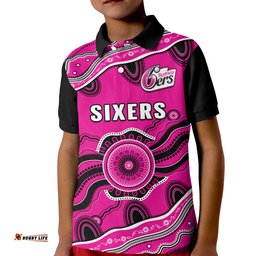 Custom Text And Number Sixers Cricket Polo Shirt KID Sydney Aboriginal Painting