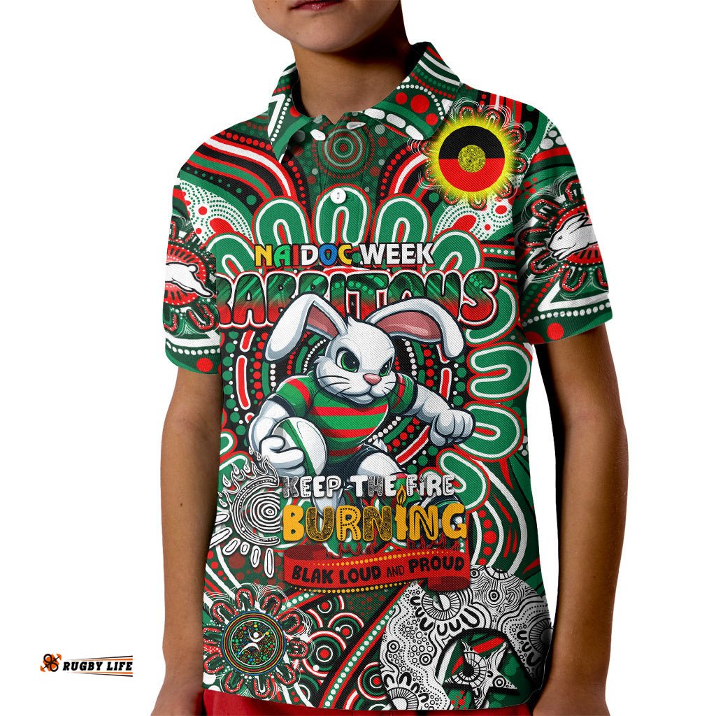 Custom NAIDOC Week 2024 Rabbitohs Kid Polo Shirt Mascot Rugby