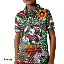 Custom NAIDOC Week 2024 Rabbitohs Kid Polo Shirt Mascot Rugby
