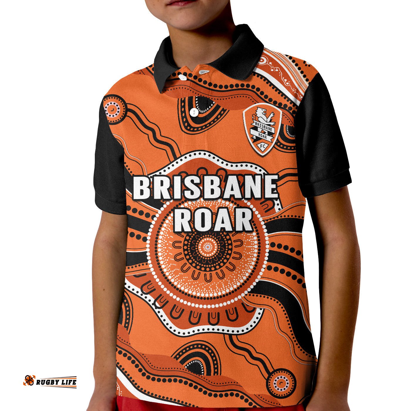 Brisbane Roar Football Polo Shirt KID Go Lions Aboriginal