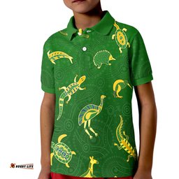 Custom Personalised Aboriginal Art Polo Shirt KID Animals Australia Version Green