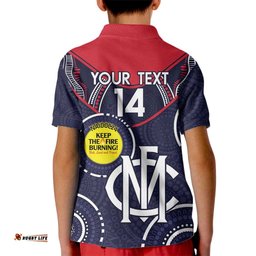 Custom AFL Demons NAIDOC Week Kid Polo Shirt Keep The Fire Burning Indigenous Art