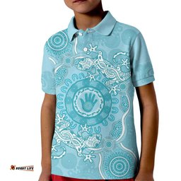 Blue Australia Lizard With Aboriginal Art Kid Polo Shirt