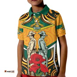 Australia Wallabies Rugby ANZAC Custom Kid Polo Shirt Poppy Soldier With Aboriginal Dots Art