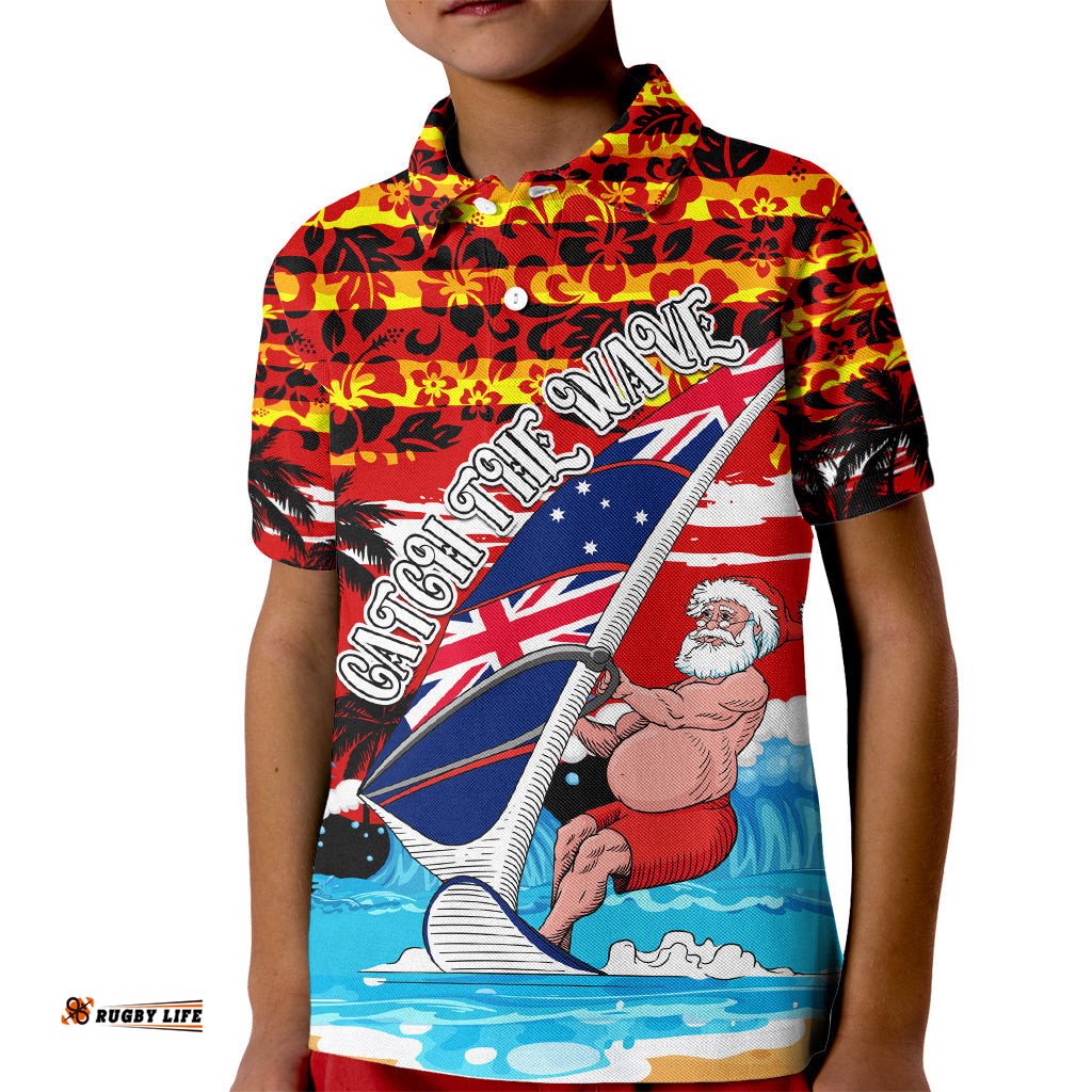 Australia Surfing Christmas Kid Polo Shirt Catch The Wave