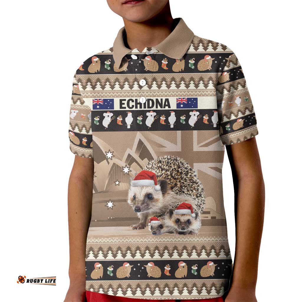 Aussie Echidna Kid Polo Shirt Merry Christmas