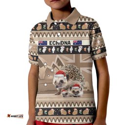 Aussie Echidna Kid Polo Shirt Merry Christmas