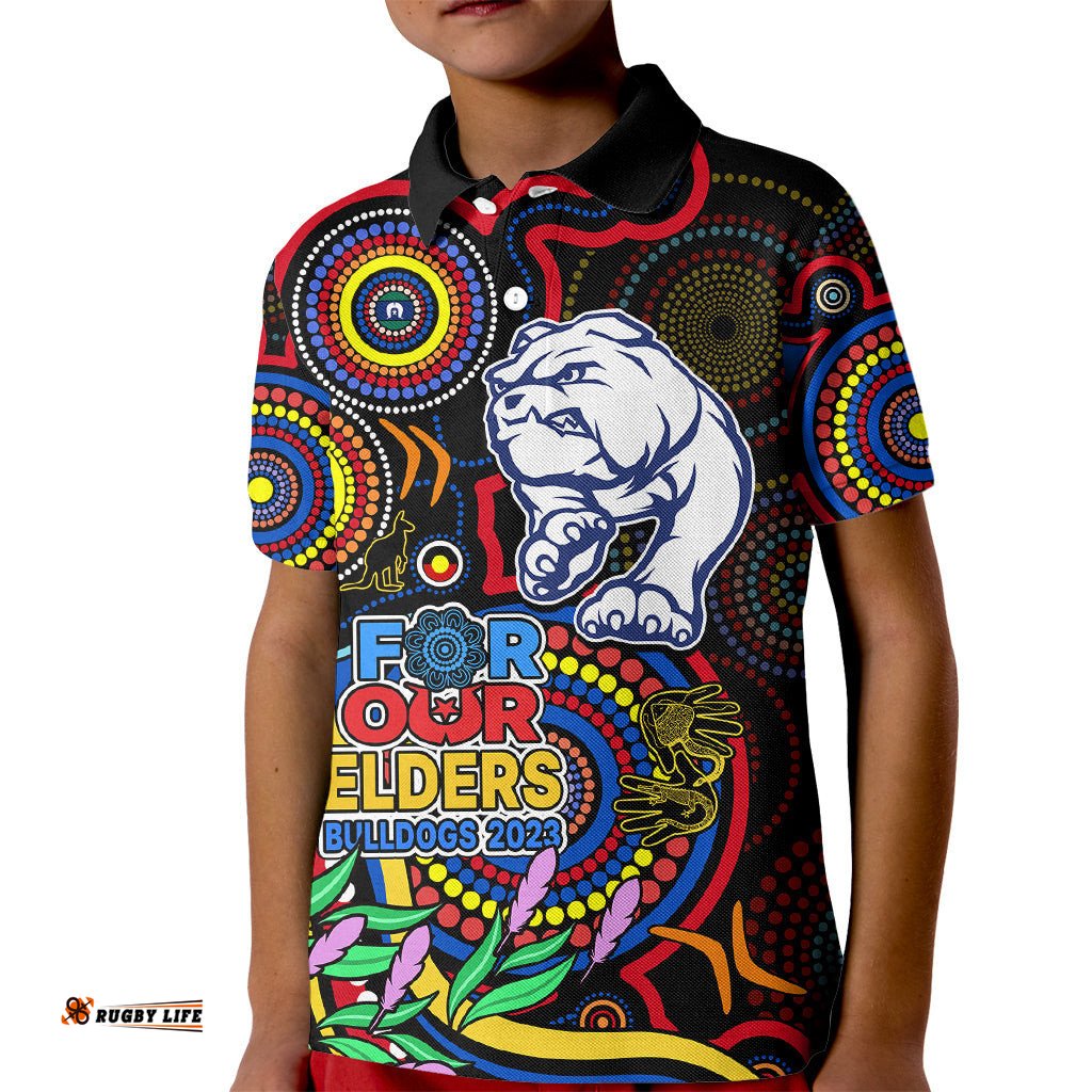 Bulldogs Football Aboriginal Art Kid Polo Shirt NAIDOC Indigenous Tribal