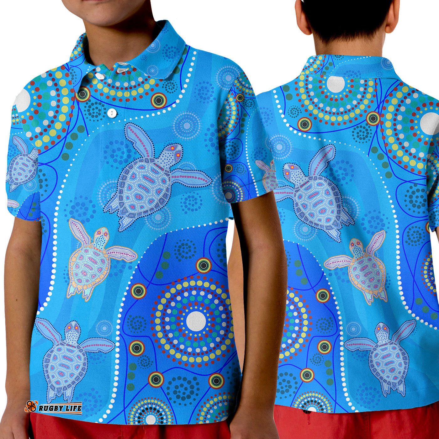 Aboriginal Art Turtle Polo Shirt KID Indigenous Simple Vibes