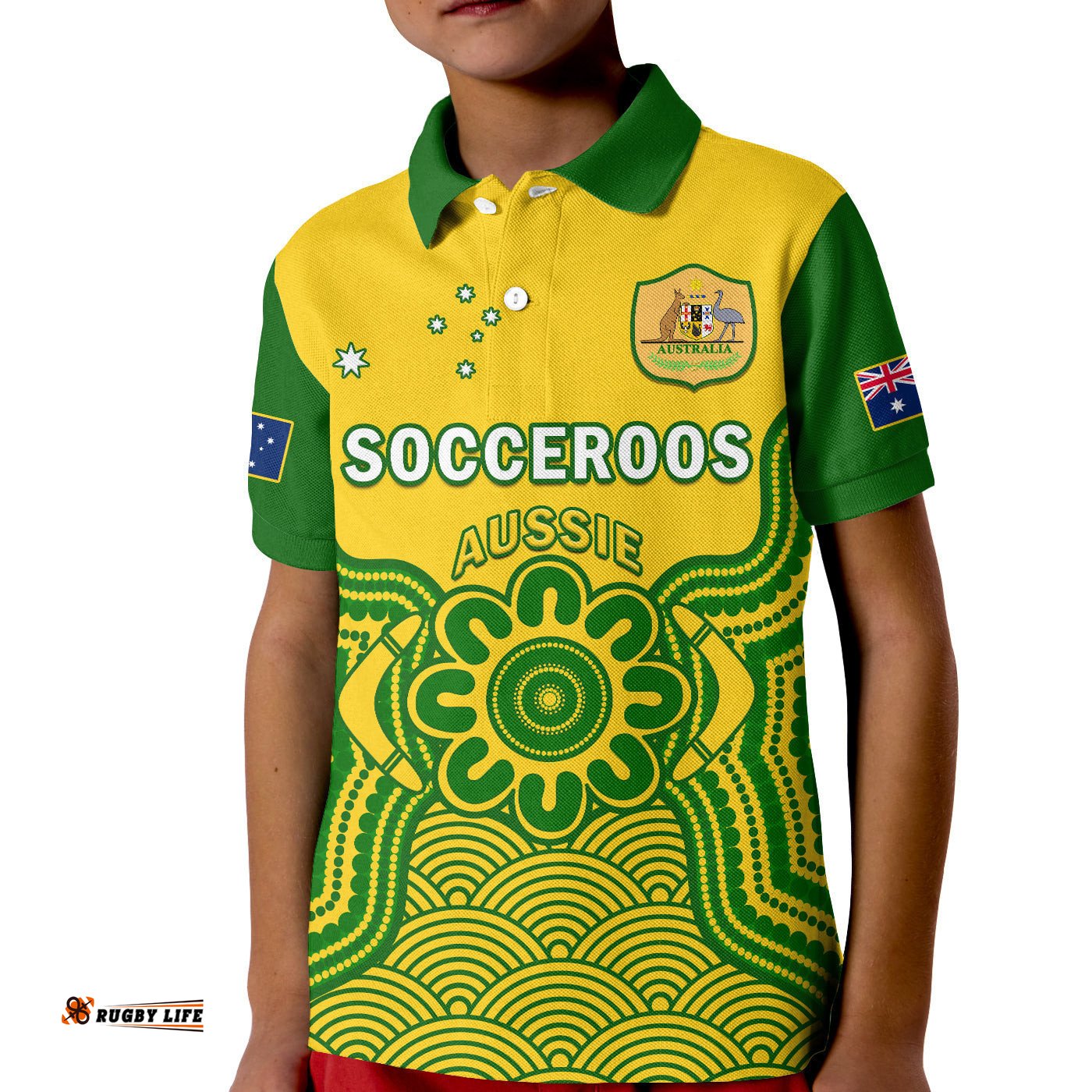 Australia Soccer Polo Shirt KID Socceroos Aboriginal Go Champions World Cup-