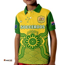 Australia Soccer Polo Shirt KID Socceroos Aboriginal Go Champions World Cup-