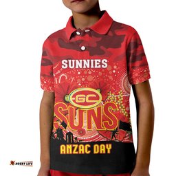 Custom Suns Football ANZAC Kid Polo Shirt Gallipoli Camouflage With Poppies