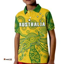 Custom Text And Number Australia Polo Shirt KID National Colours Proud Aussie Special Indigenous