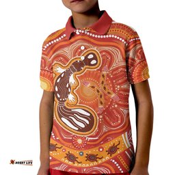 Aboriginal Goanna Art Kid Polo Shirt Native Australian Animals