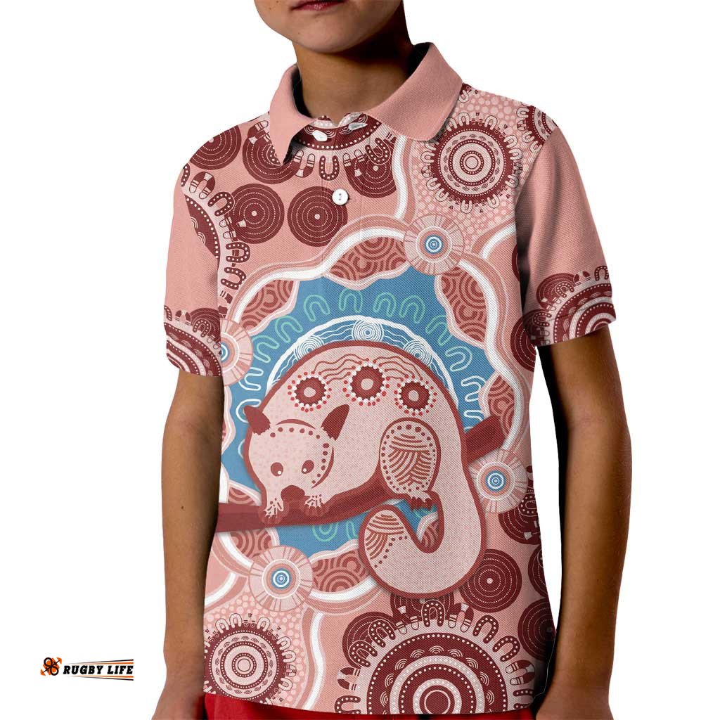 Blush Pink Australia Possum Kid Polo Shirt Indigenous Art