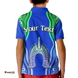 Custom Personalised Torres Strait Islands Polo Shirt KID The Dhari Mix Aboriginal Turtle Version Blue