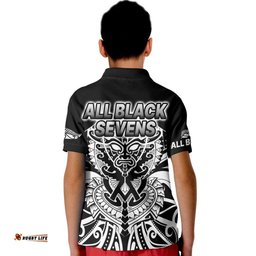 Aotearoa Silver Fern Rugby Sevens Kid Polo Shirt Maori Tribal All Black