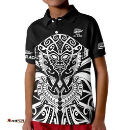 Aotearoa Silver Fern Rugby Sevens Kid Polo Shirt Maori Tribal All Black