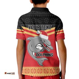 NRL Dolphins Mascot Christmas Personalised Kid Polo Shirt Black Style
