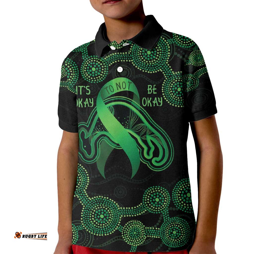 Green Kangaroo Ribbon Aboriginal Personalised Kid Polo Shirt Depression Awareness