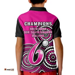 Sydney Sixers Cricket Polo Shirt KID Champions BBL12 Proud Indigenous Art