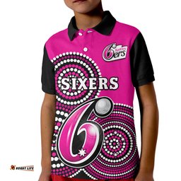 Sydney Sixers Cricket Polo Shirt KID Champions BBL12 Proud Indigenous Art