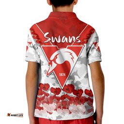 Swans AnzacPolo Shirt KID Bloods Sydney Poppy Flowers