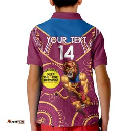 Custom AFL Brisbane Lions NAIDOC Week Kid Polo Shirt Keep The Fire Burning Indigenous Art