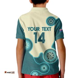 Custom Australia Boomers Kid Polo Shirt Aboriginal With Marble Pattern - Cyan
