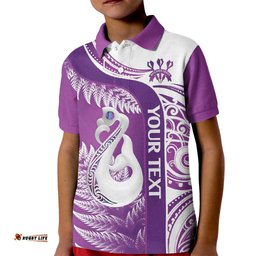 Personalised New Zealand Darts Kid Polo Shirt Aotearoa Fern Mix Paua Shell Manaia - Purple