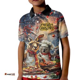 Personalised Aussie Christmas Kangaroo and Koala Kid Polo Shirt