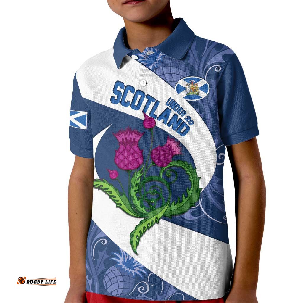 Custom Scotland Rugby Kid Polo Shirt 2024 Go Champions Scottish Thistles